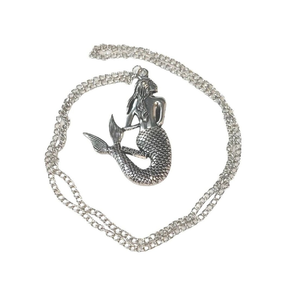 Laghcat Mermaid Necklace Silver Tone 2.5” Pendant 26” Chain Sea Nautical Gift
